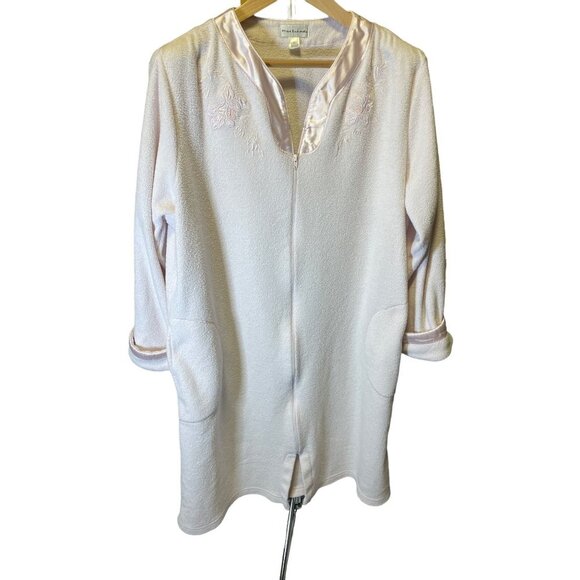 Miss Elaine Light Pink Embroidered Full Zip Collarless Robe Sz XL - Picture 1 of 7